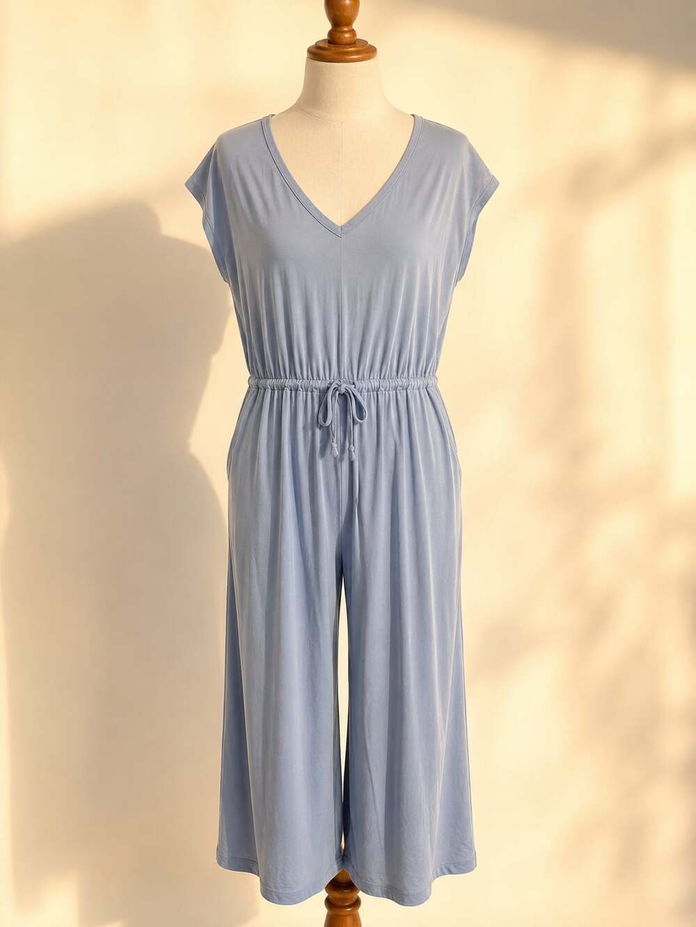Athleta M Blue Wide Leg Jumpsuit Travel Lounge Athleisure Coastal Casual